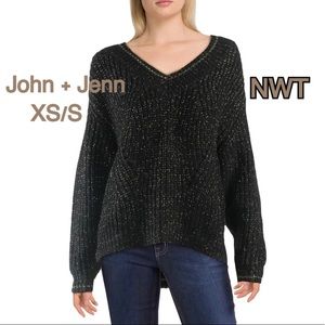 NWT black gold metallic shimmer JOHN + JENN designer knit sweater XS S
